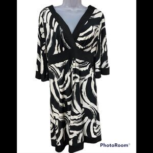 My Michelle XL Black & White Dress Belted Back fit & flare Like New VIntage